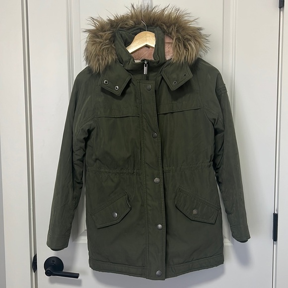 Abercrombie Kids Forest Green Ultimate Parka w/faux Fur size 11/12 - Picture 1 of 12